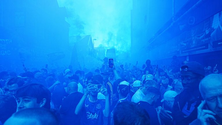 Fans drop Blue Flares ahead of Everton's last match at Goodison Park