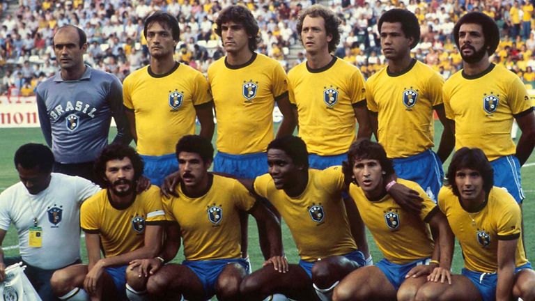 Brazil Team Line Up Row (LR) Valdir Perez, Josè Leandro Fereira, Oscar, Roberto Falcao, Luizinho, Junior Front Row (LR) Massage Thera